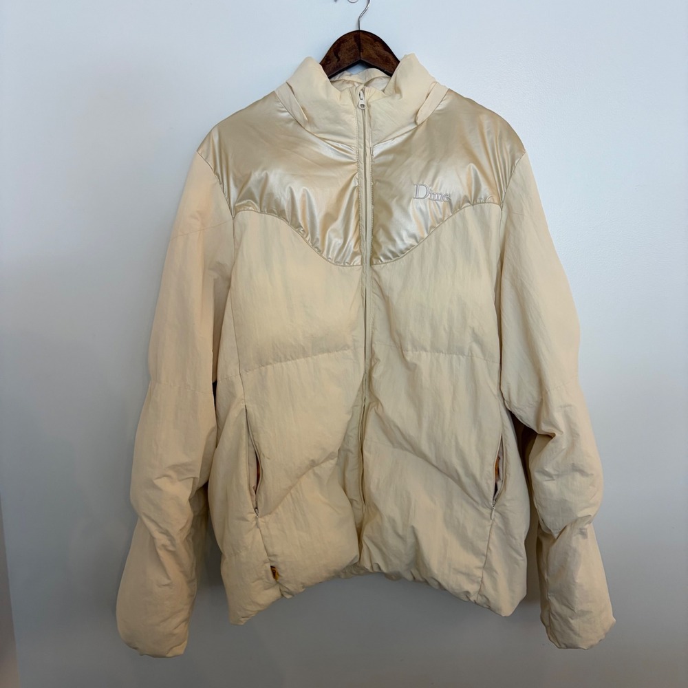 Dime‎ Knowtec Outerwear Puffer Jacket Mens Large Cream Gold Two Tone Insulated